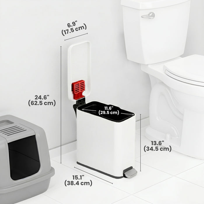 12 Liter / 3 Gallon SoftStep Matte White Stainless Steel Slim Step Pedal Pet Waste Receptacle with AbsorbX Odor Filter