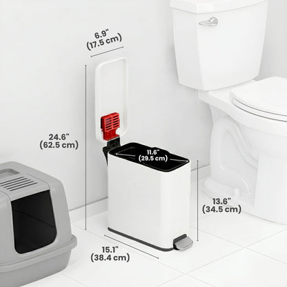 12 Liter / 3 Gallon SoftStep Matte White Stainless Steel Slim Step Pedal Pet Waste Receptacle with AbsorbX Odor Filter