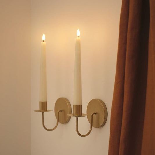 2 TruGlow® Ivory LED Taper Candles and Brass Wall Sconces with Remote Control