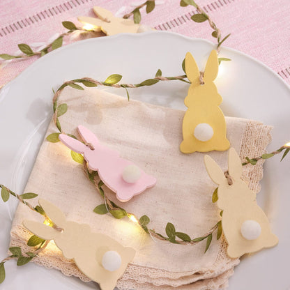 2m Pre Lit Pastel Wooden Bunny Garland