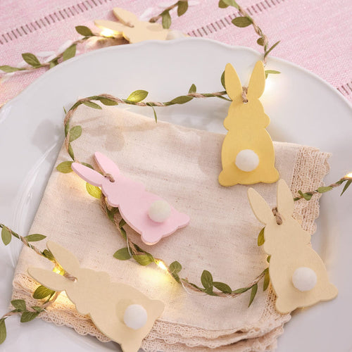 2m Pre Lit Pastel Wooden Bunny Garland