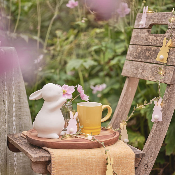 2m Pre Lit Pastel Wooden Bunny Garland