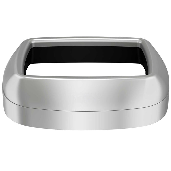 30-gallon oval open-top trash can with a fingerprint-resistant stainless steel body, wide disposal opening, slim space-saving profile, black snug-fit lid, and dual AbsorbX odor filters for kitchens, offices, and commercial spaces.