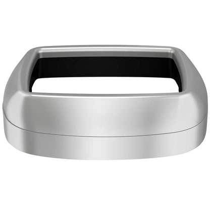 30-gallon oval open-top trash can with a fingerprint-resistant stainless steel body, wide disposal opening, slim space-saving profile, black snug-fit lid, and dual AbsorbX odor filters for kitchens, offices, and commercial spaces.