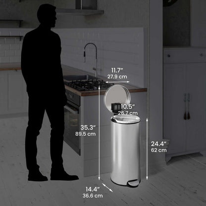 8 Gallon / 30 Liter SoftStep Round Step Pedal Trash Can  dimensions