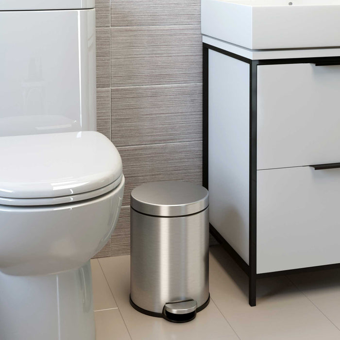 1.3 Gallon / 4.9 Liter SoftStep Round Step Pedal Trash Can in bathroom