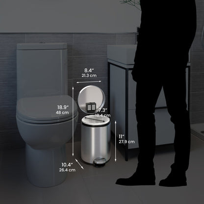 1.3 Gallon / 4.9 Liter SoftStep Round Step Pedal Trash Can dimensions