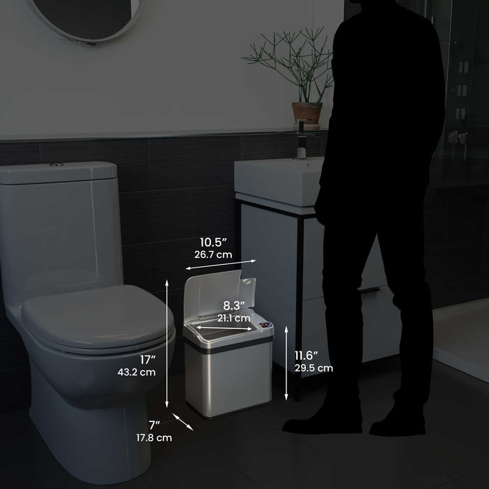 iTouchless 13 Gallon and 2.5 Gallon Kitchen and Bathroom Platinum Edition Sensor Trash Cans Combo Pack 2.5 gal bin dimensions