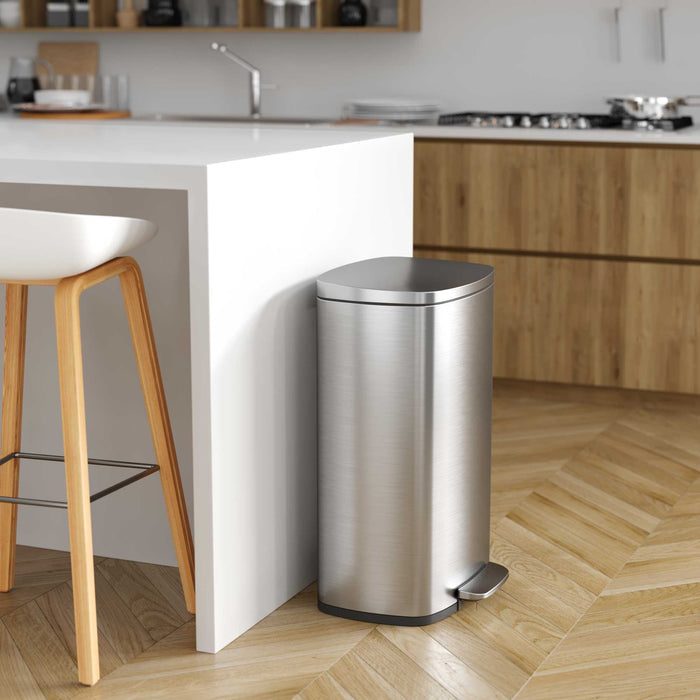 13.2 Gallon and 1.32 Gallon Kitchen and Bathroom SoftStep Step Pedal Trash Cans Combo Pack in kitchen