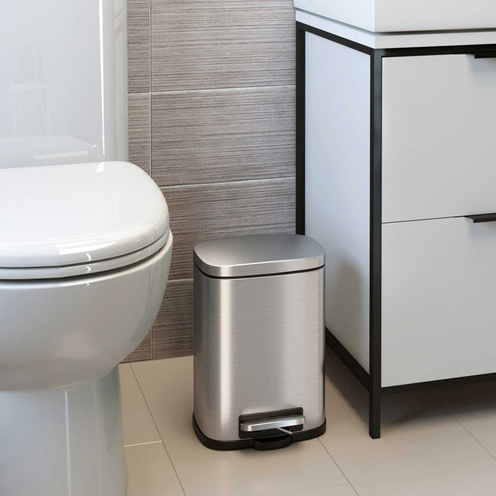 13.2 Gallon and 1.32 Gallon Kitchen and Bathroom SoftStep Step Pedal Trash Cans Combo Pack in bathroom