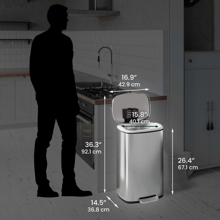 13.2 Gallon and 1.32 Gallon Kitchen and Bathroom SoftStep Step Pedal Trash Cans Combo Pack dimensions