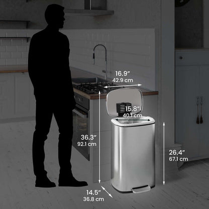 13.2 Gallon and 1.32 Gallon Kitchen and Bathroom SoftStep Step Pedal Trash Cans Combo Pack dimensions