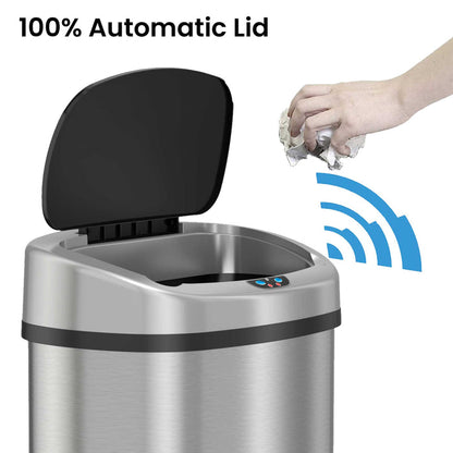 iTouchless 13 Gallon Oval Sensor Trash Can with Odor Filter 100% Automatic Lid