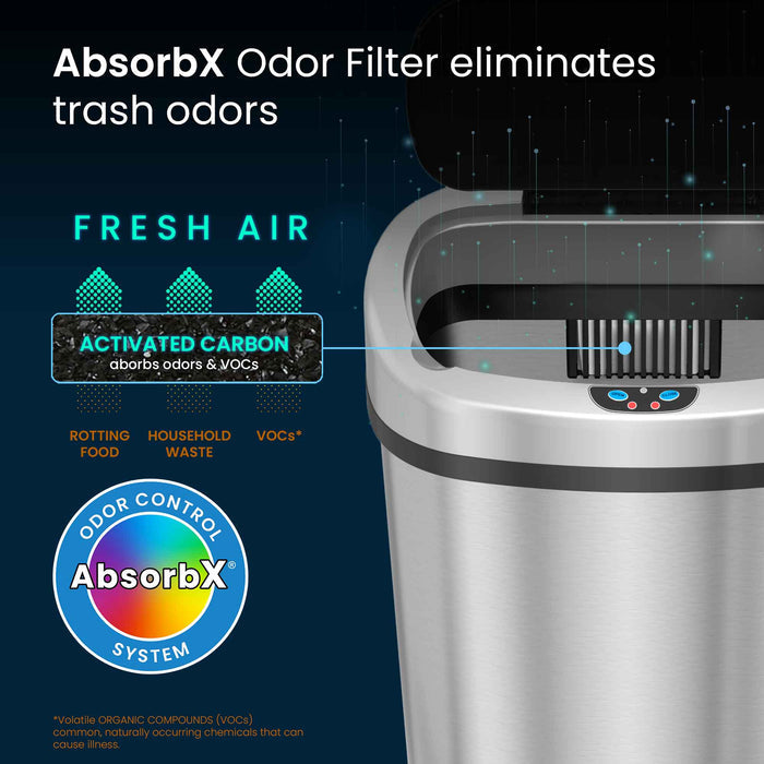 iTouchless 13 Gallon Oval Sensor Trash Can with Odor Filter eliminates trash odors