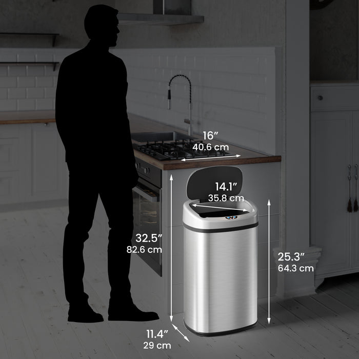 13 Gallon Oval Sensor Trash Can dimensions