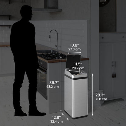 IT13RX-iTouchless Stainless Steel Sensor Kitchen Trash Can dimensions