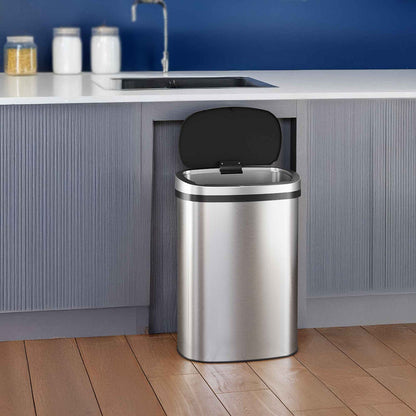 50 Liter / 13 Gallon Press Lid Stainless Steel Kitchen Trash Can with AbsorbX Odor Filter