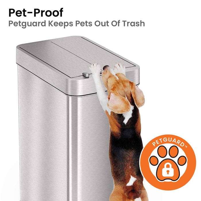 13 Gallon Stainless Steel Wings Lid Rolling Sensor Kitchen Trash Can with Wheels and Odor Filter Pet-Proof Lid dog-proof trash can