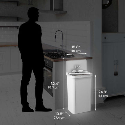 Products 13.2 Gallon / 50 Liter Prime Plastic Sensor Trash Can (White) Dimensions