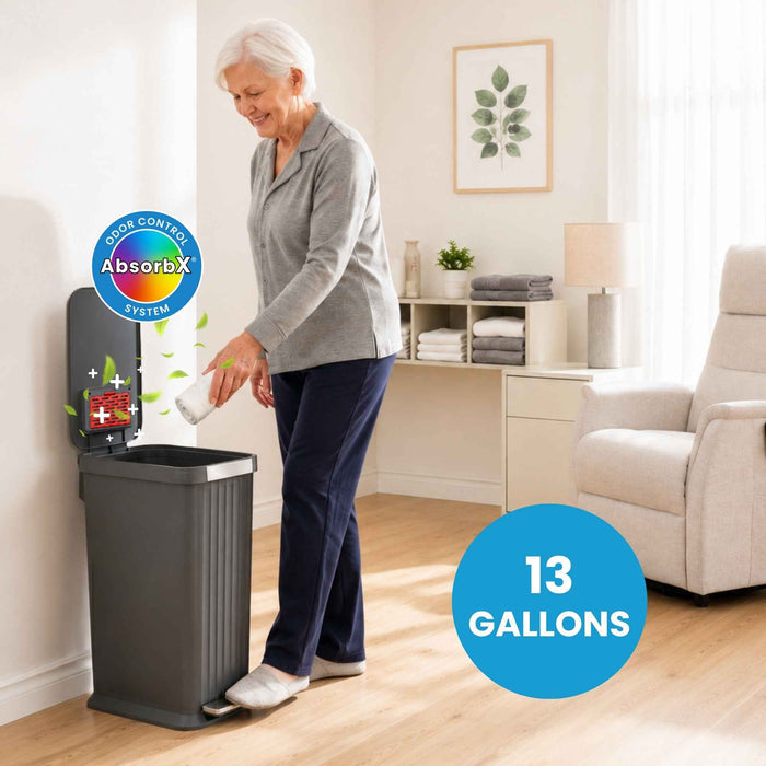 50 Liter / 13.2 Gallon SoftStep Elongated Step Pedal Adult Diaper Pail with AbsorbX Odor Filter (Matte Gray Plastic)