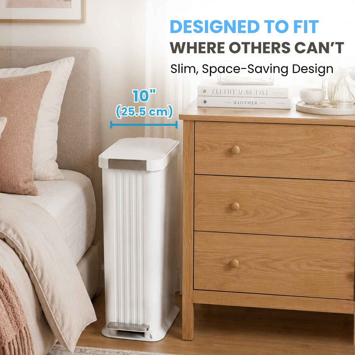 50 Liter / 13.2 Gallon SoftStep Elongated Step Pedal Adult Diaper Pail with AbsorbX Odor Filter (Matte White Plastic)