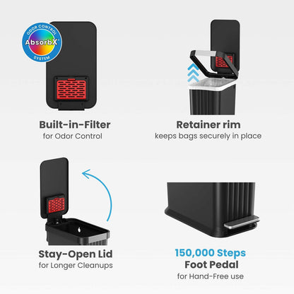 50 Liter / 13.2 Gallon SoftStep Elongated Step Pedal Adult Diaper Pail with AbsorbX Odor Filter (Matte Black Plastic)