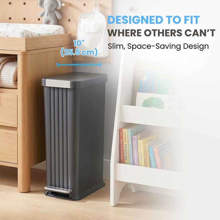 50 Liter / 13.2 Gallon SoftStep Elongated Step Pedal Baby Diaper Pail with AbsorbX Odor Filter (Matte Gray Plastic)