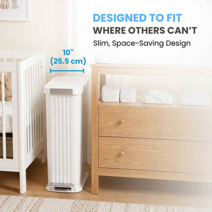 50 Liter / 13.2 Gallon SoftStep Elongated Step Pedal Baby Diaper Pail with AbsorbX Odor Filter (Matte White Plastic)
