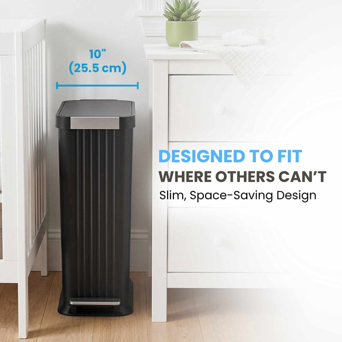50 Liter / 13.2 Gallon SoftStep Elongated Step Pedal Baby Diaper Pail with AbsorbX Odor Filter (Matte Black Plastic)