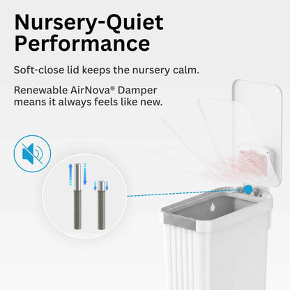50 Liter / 13.2 Gallon SoftStep Elongated Step Pedal Baby Diaper Pail with AbsorbX Odor Filter (Matte White Plastic)