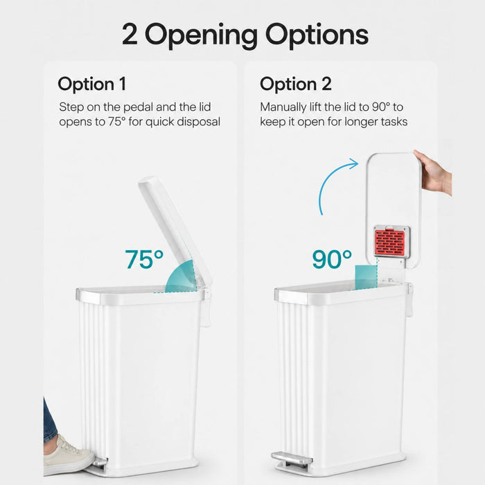 50 Liter / 13.2 Gallon SoftStep Elongated Step Pedal Baby Diaper Pail with AbsorbX Odor Filter (Matte White Plastic)