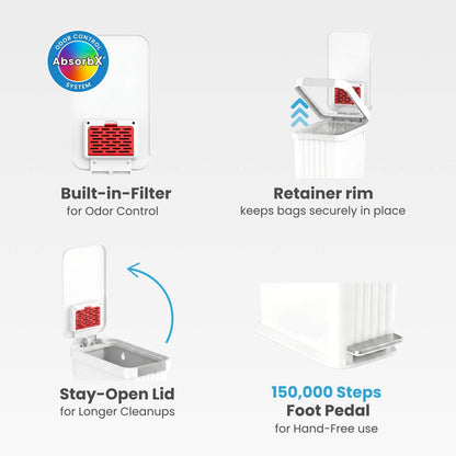 50 Liter / 13.2 Gallon SoftStep Elongated Step Pedal Baby Diaper Pail with AbsorbX Odor Filter (Matte White Plastic)