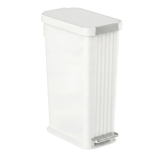Main product image of the iTouchless PE13WW 50 Liter (13.2 Gallon) step pedal trash can in chalk white with stainless steel trim
