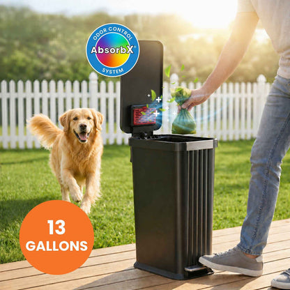 50 Liter / 13.2 Gallon SoftStep Elongated Step Pedal Pet Waste Receptacle with AbsorbX Odor Filter (Matte Black Plastic)