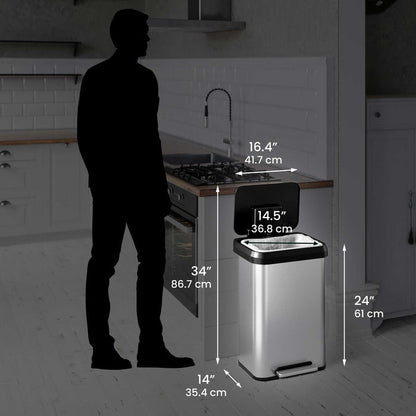 iTouchless 13.2 Gallon / 50 Liter SoftStep EXP Step Pedal Trash Can dimensions