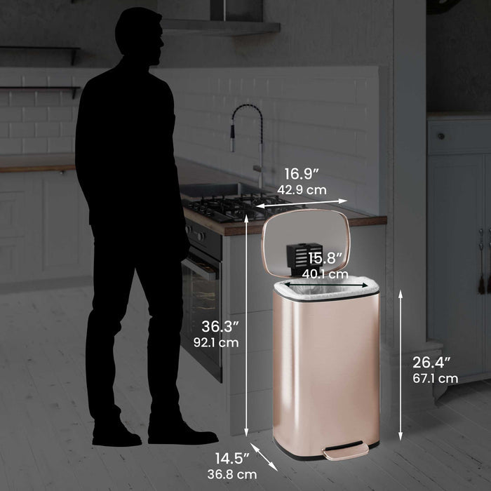 13.2 Gallon / 50 Liter SoftStep Rose Gold Step Pedal Trash Can dimensions