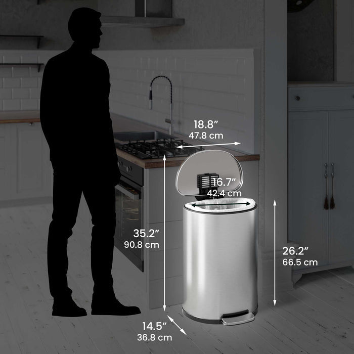 13.2 Gallon / 50 Liter SoftStep Semi-Round Step Pedal Trash Can dimensions