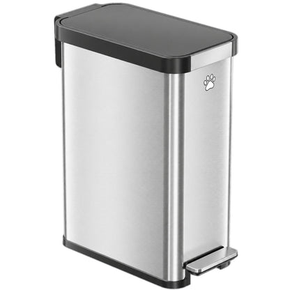 50 Liter / 13.2 Gallon Stainless Steel SoftStep Elongated Step Pedal Pet Waste Receptacle with AbsorbX Odor Filter