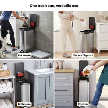 50 Liter / 13.2 Gallon Stainless Steel SoftStep Elongated Step Pedal Pet Waste Receptacle with AbsorbX Odor Filter