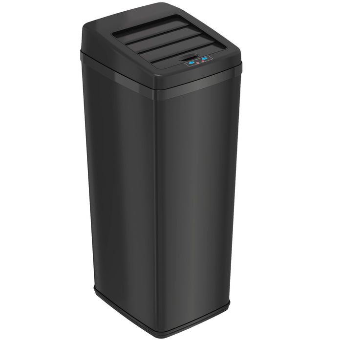 14 Gallon Black Stainless Steel Sliding Lid Sensor Trash Can with Odor Filter