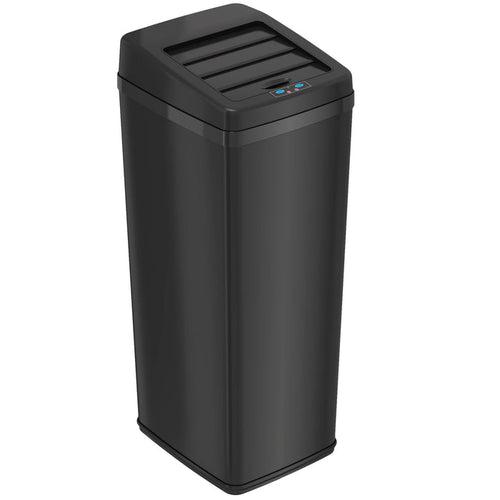 14 Gallon Black Stainless Steel Sliding Lid Sensor Trash Can with Odor Filter