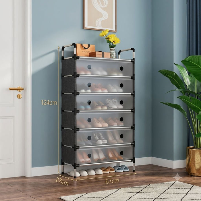 6-Layer Steel Shoe Rack – Large Capacity Organizer (Pink & Silver)