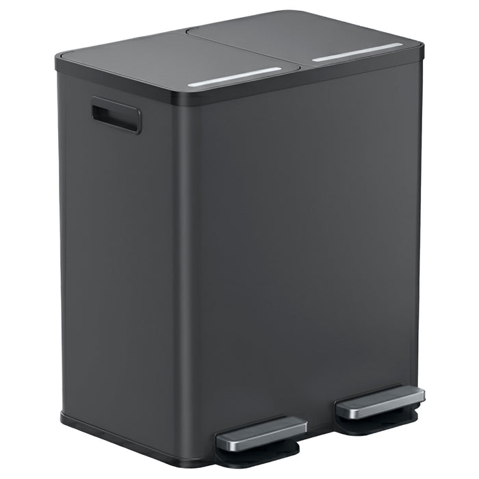 Main product image of the iTouchless PC60RSPGY 60 Liter (16 Gallon) dual compartment step trash can in gray stainless steel finish with two foot pedals.