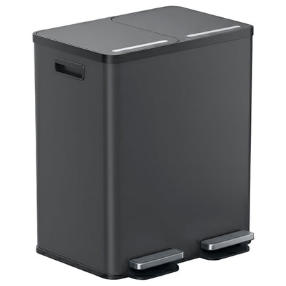 Main product image of the iTouchless PC60RSPGY 60 Liter (16 Gallon) dual compartment step trash can in gray stainless steel finish with two foot pedals.
