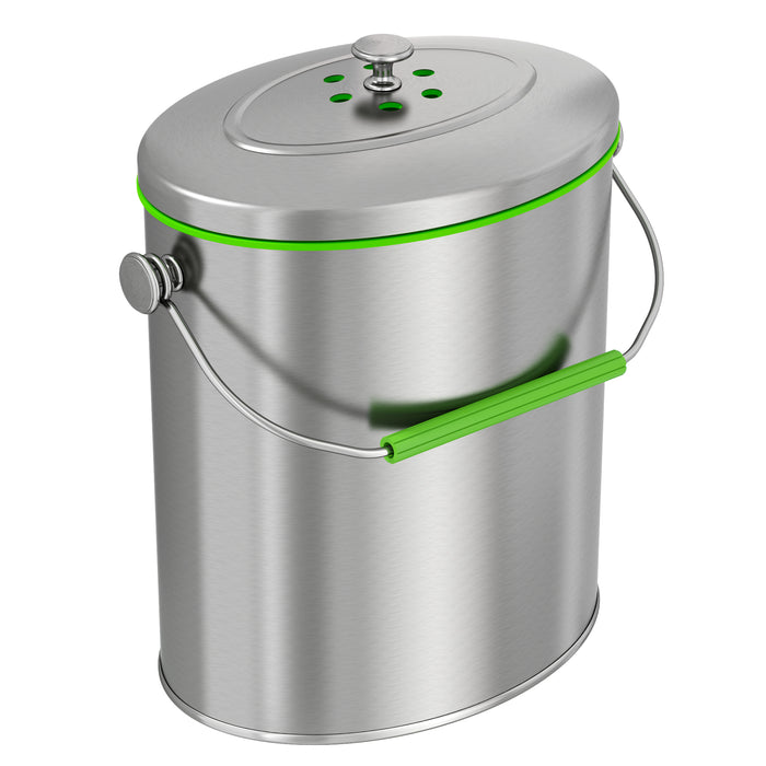 iTouchless 1.6 Gallon / 6.1 Liter Titanium Stainless Steel Compost Bin with Odor Filter