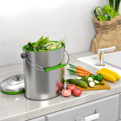 iTouchless 1.6 Gallon / 6.1 Liter Titanium Stainless Steel Compost Bin with Odor Filter in kitchen