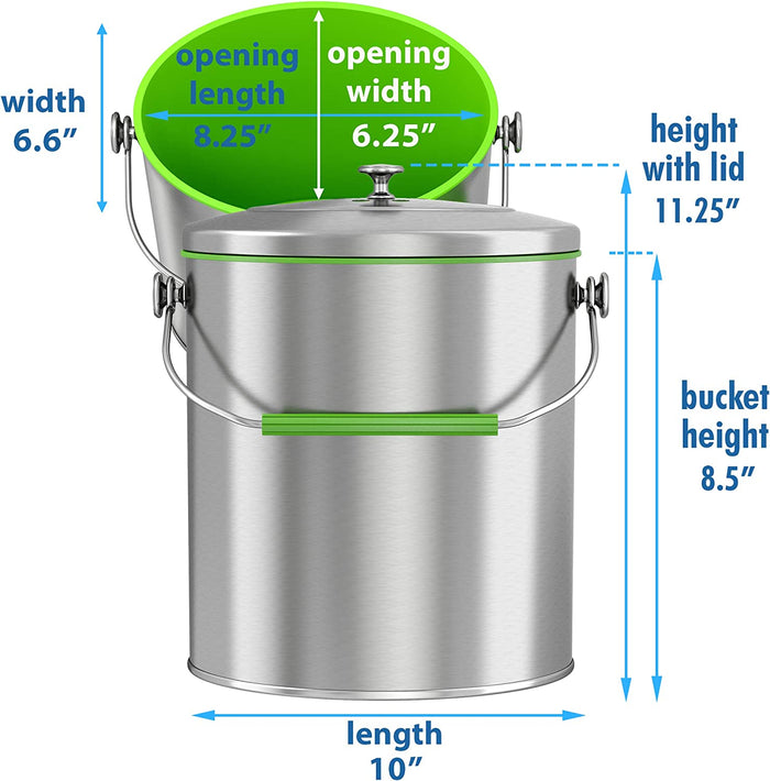iTouchless 1.6 Gallon / 6.1 Liter Titanium Stainless Steel Compost Bin with Odor Filter dimensions