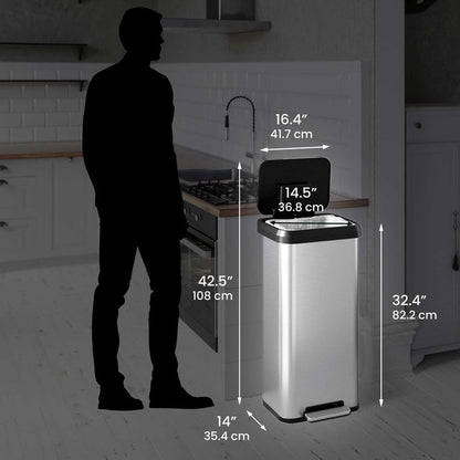 iTouchless 20 Gallon / 75 Liter SoftStep ProX Step Pedal Trash Can dimensions