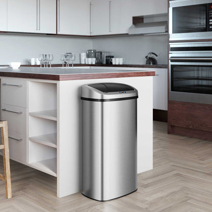 iTouchless 24 gallon Oval Sensor Kitchen Trash Can with AbsorbX Odor Filter in kitchen