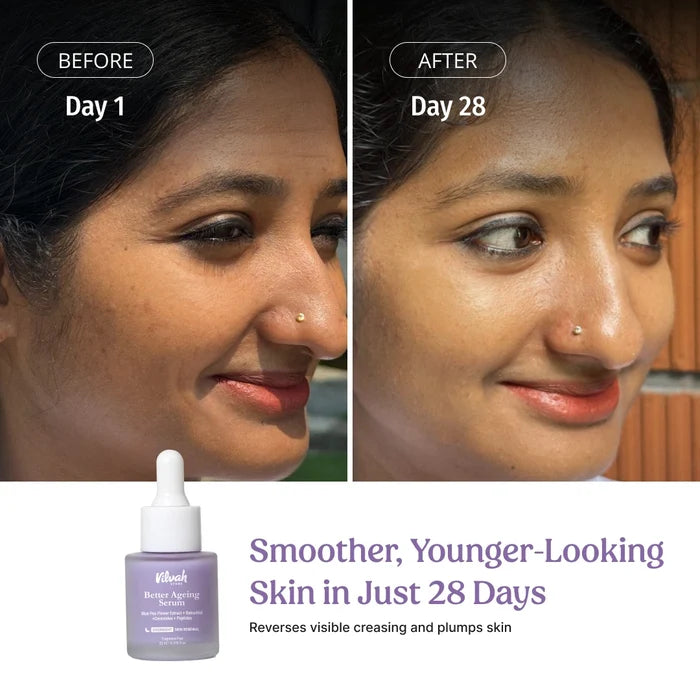 Vilvah Better Ageing Serum reverses visible creasing and plumps skin